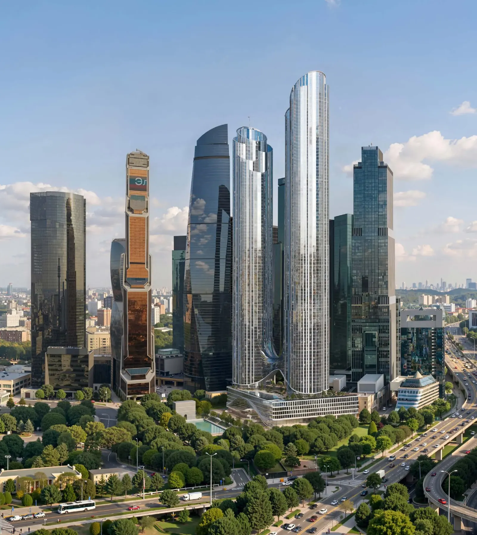 Грандлобби AURUS Residences — колонны, живые растения и водные элементы